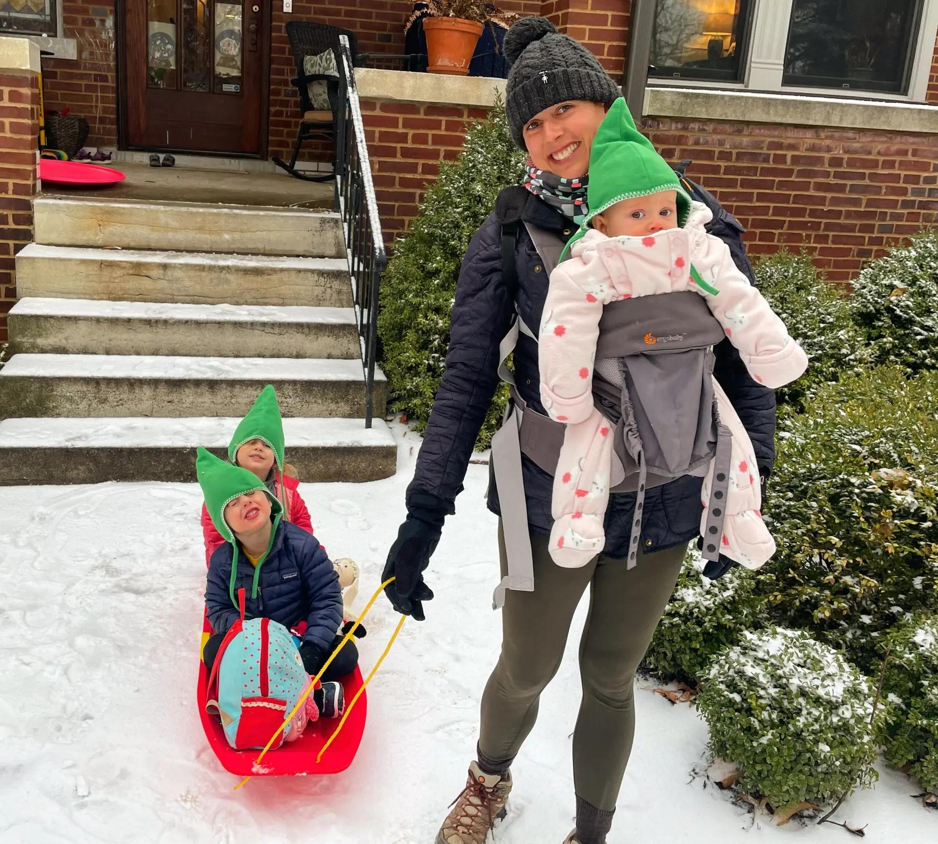 Emily with her three kids in tow.