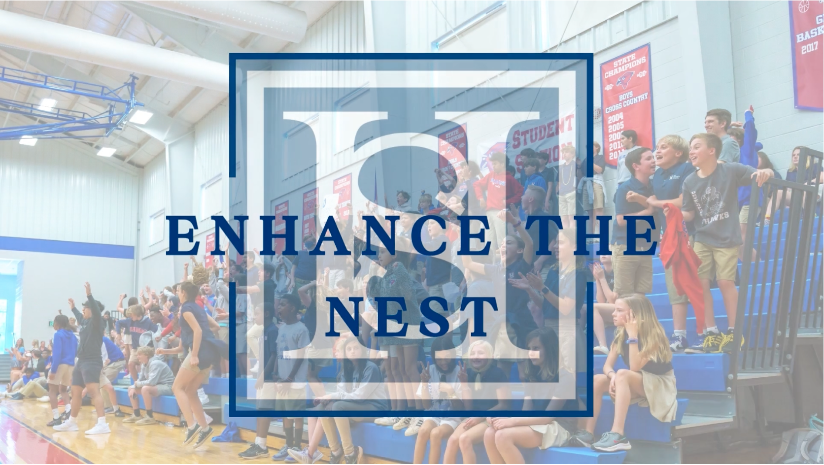 The Heritage School's social fundraising campaign featuring students in a gymnasium jumping up and down.