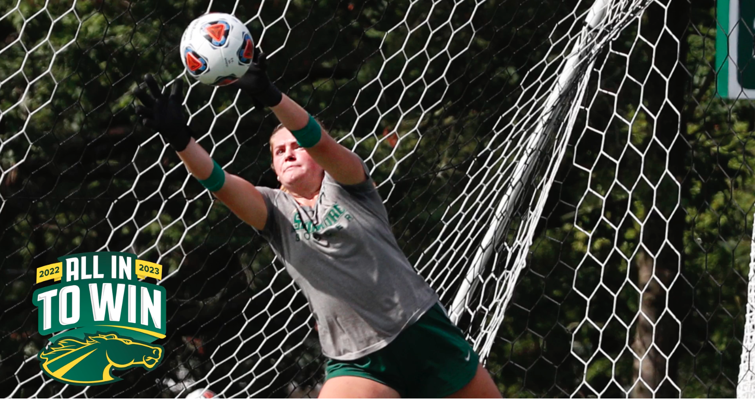 Skidmore College Athletics social fundraising campaign page featuring a soccer goalie going after the ball.