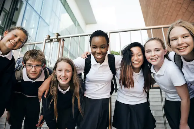 Group of elementary school students in uniforms