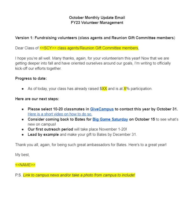 Example of a monthly email template.