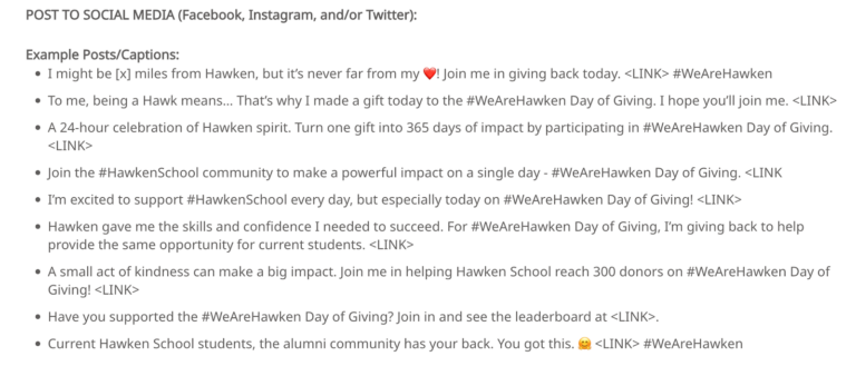 Examples of post templates for giving day posts