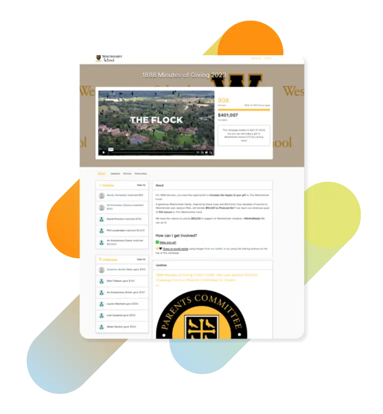 Campaign homepage of Westminster School's 2023 giving day.