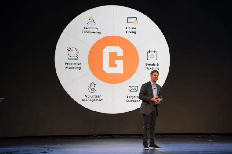 GiveCampus CEO and Co-founder Kestrel Linder on stage at GCPC 2024