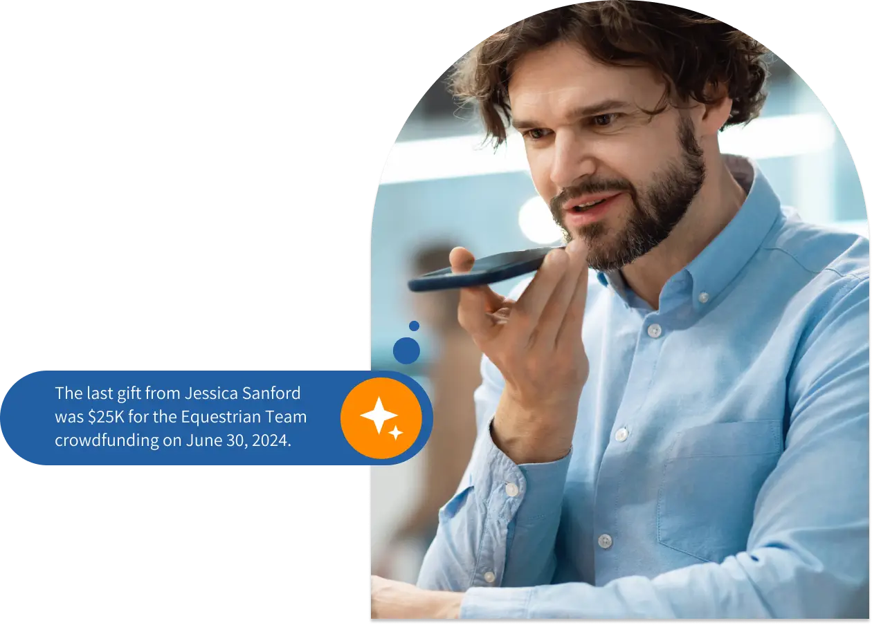 Gift officer communicating with GC GO Virtual Assistant on mobile.