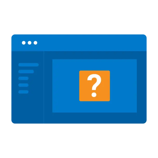 Abstract rendering of desktop screen with large question mark.