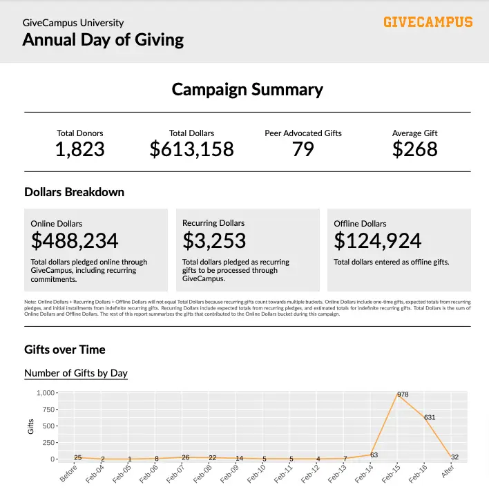 Sample Campaign Report Annual Giving Day Summary