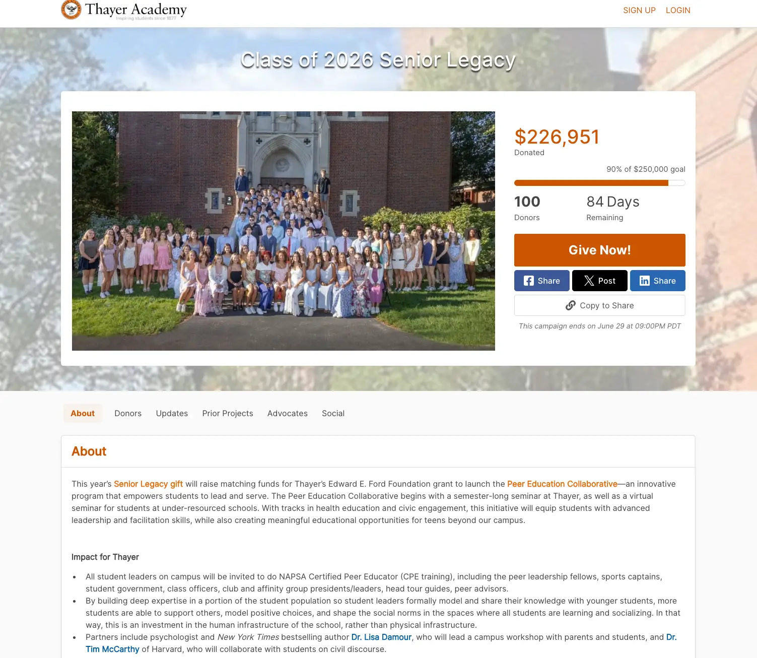 Thayer Academy’s Class of 2026 Senior Legacy campaign shows how tying a student gift to a meaningful mission drives engagement and end-of-year gifts.