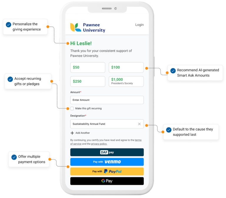 GiveCampus mobile giving form