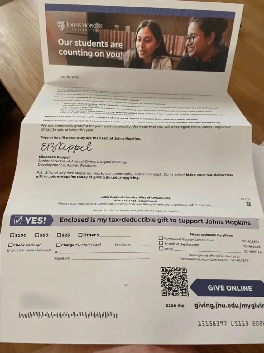 Direct Mail Piece from John Hopkins