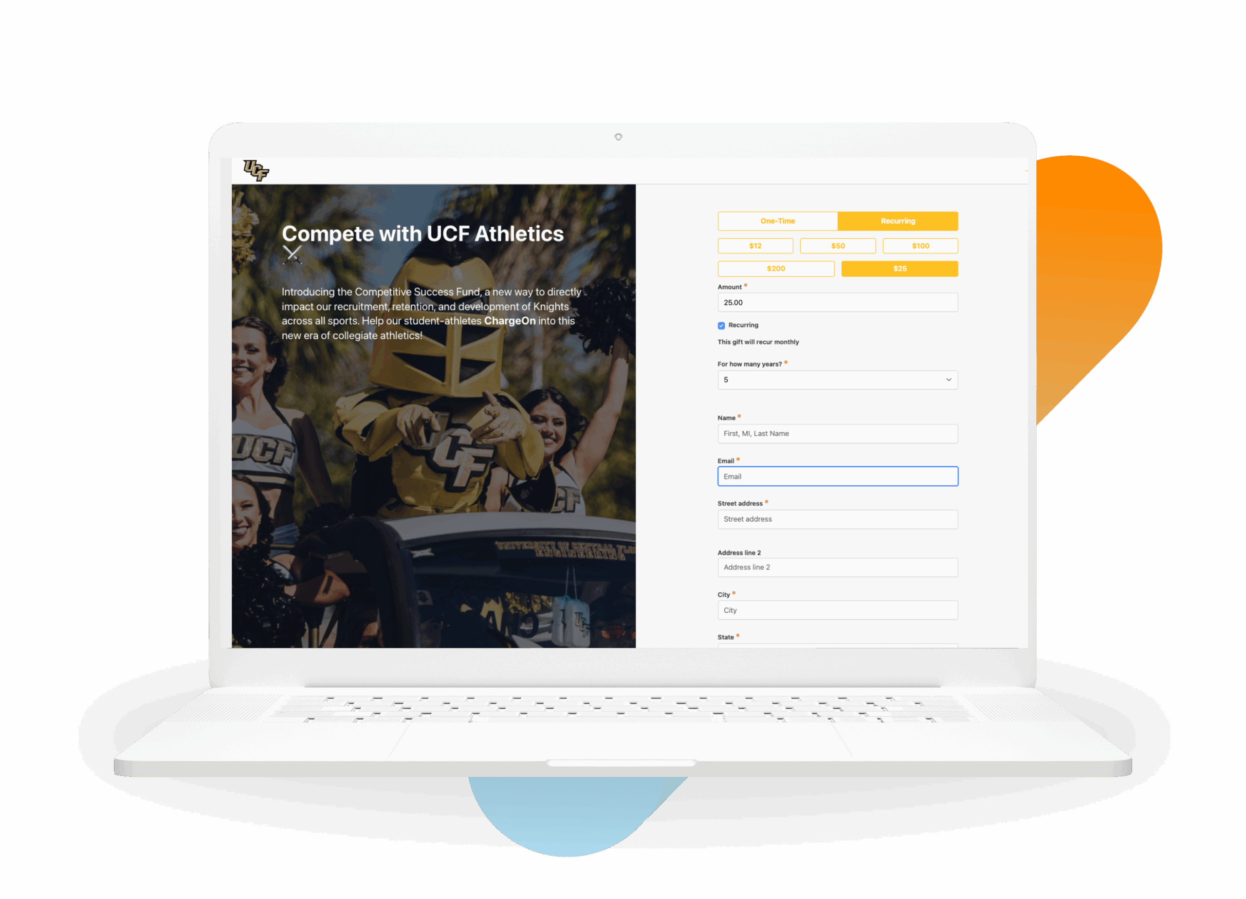 UCF Athletics Fund Giving Form with recurring gift option.