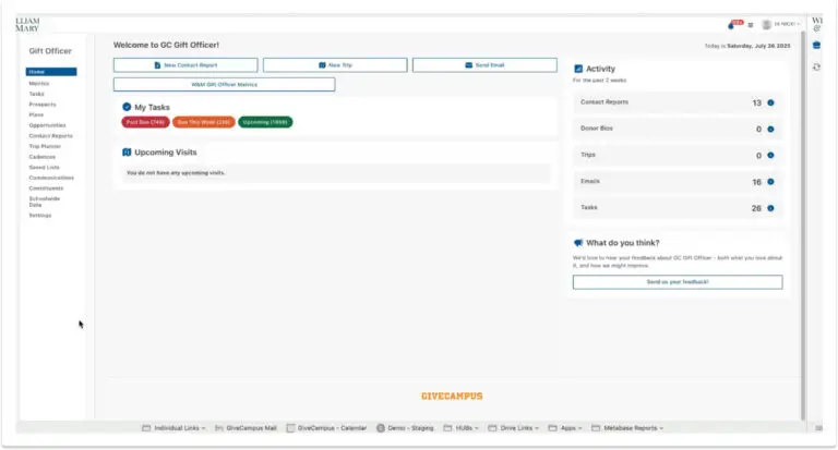 GC Gift Officer user interface, welcome screen.