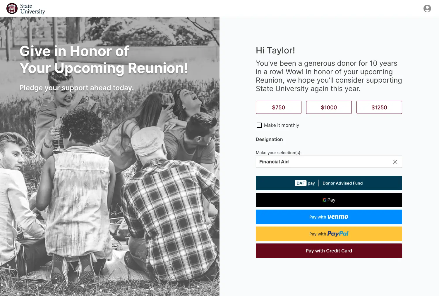 Personized Giving Form
