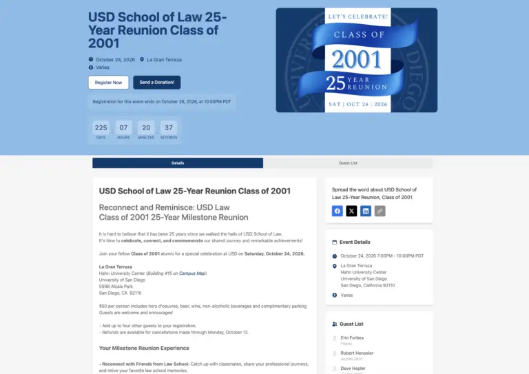 USD Law School reunion GC Events page
