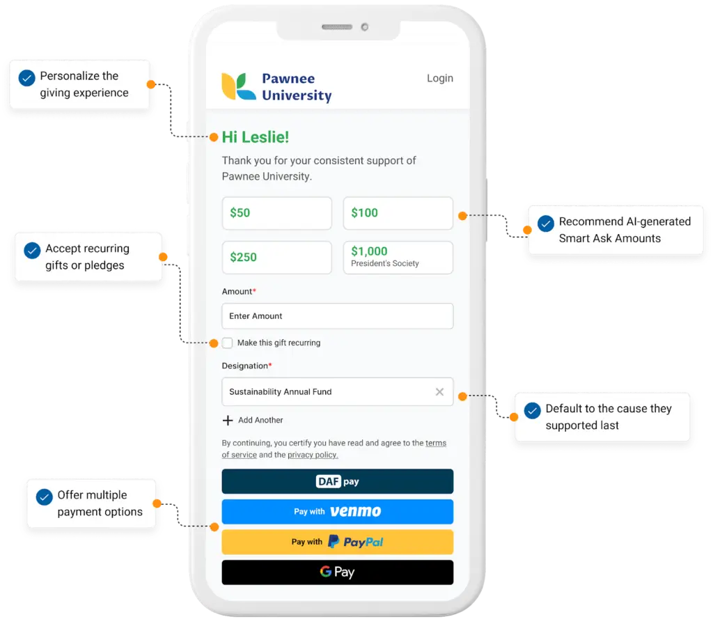 GiveCampus mobile giving form
