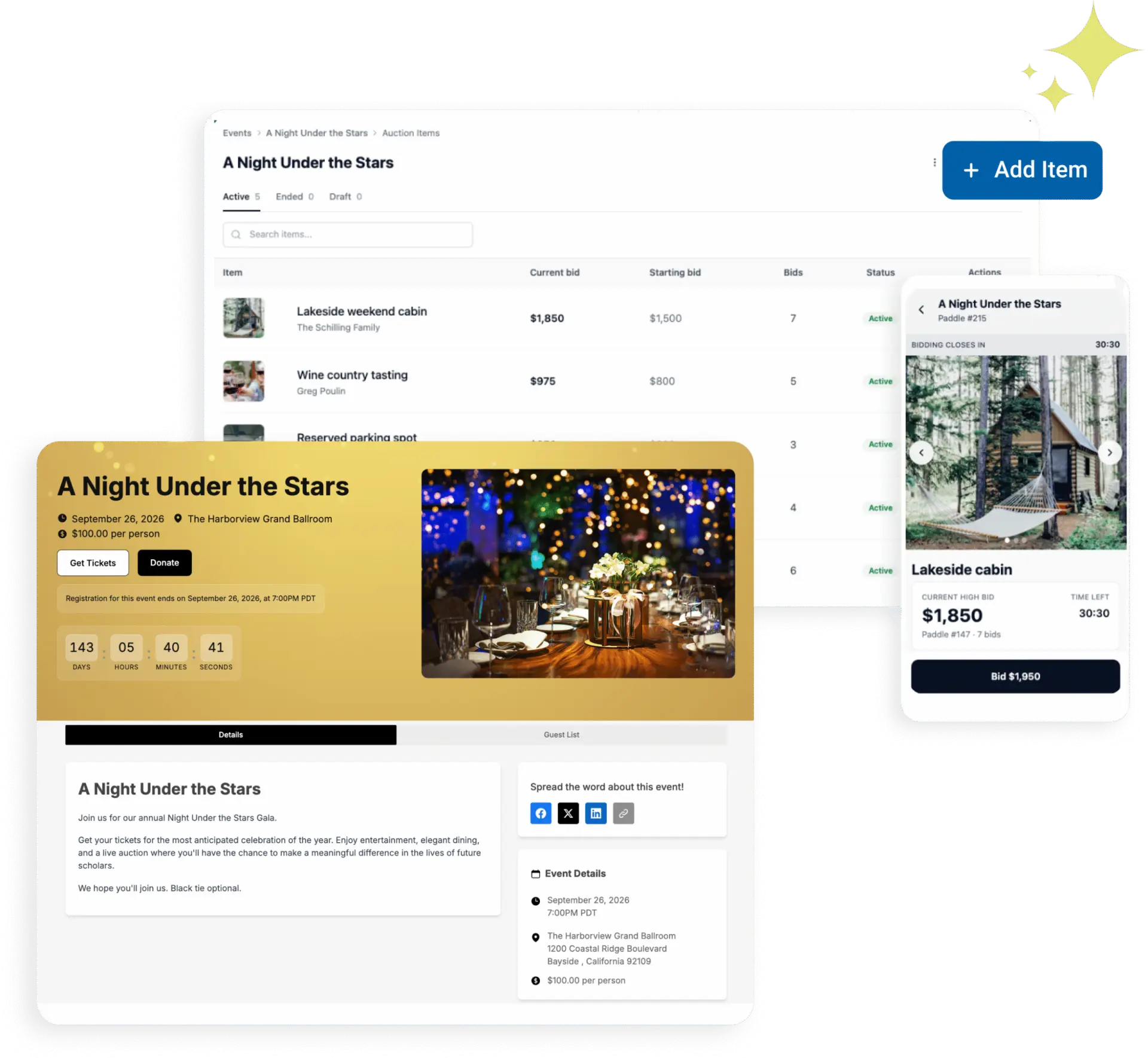 GC Events page promoting An Evening Under the Stars.