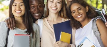 High school students with backpacks and books