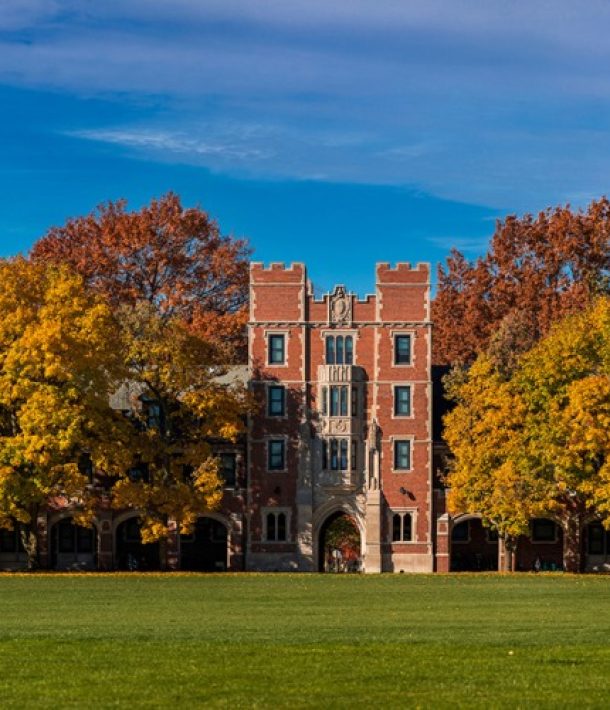Grinnell College campus in autumn.