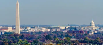 The Washington Monument and United States Capitol Building are just two of the many National Mall buildings seen in this autumn photograph of Washington D.C.