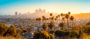 the skyline of los angeles during sunset