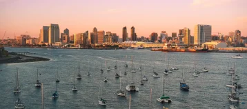 San Diego, California, City skyline at sunset