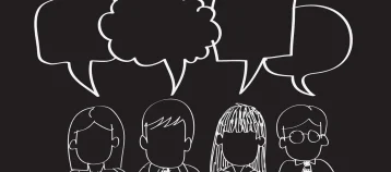 people with colorful dialog speech bubbles